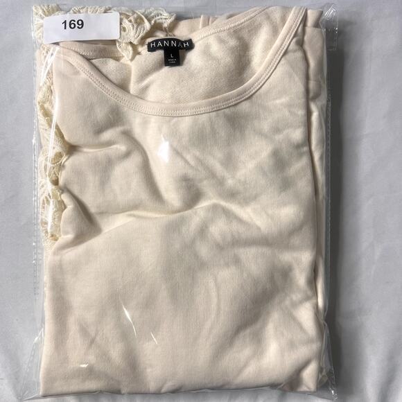 Hannah Womens Large Shirt Cream Crochet Sleeves BOHO Cottagecore Unique Artsy - Picture 9 of 10